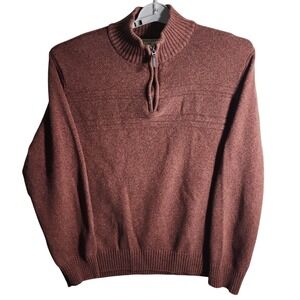 Dockers Mens Sweater XL Red Marled Knit 1/4 Zip Mock Neck Cotton